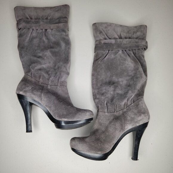Michael Kors Kincade Gray Suede Buckle Detailed Slouch Heeled Boots - Size 7 EUC - Picture 2 of 5